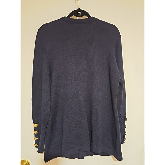 Cardigan Sweater Merino Wool Women Large Dark Navy Blue Quiet Luxury Elegant - Picture 4 of 12